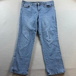 American Star Straight Leg Jeans Women 16 Blue Stretch Band Waist Denim 36x29